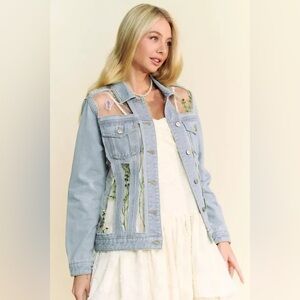 A83- Light Blue Denim Jacket with Floral Accents
